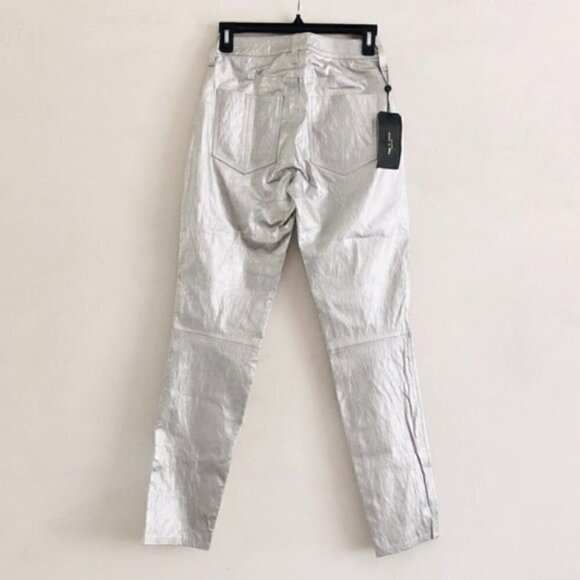 rag & bone Leather Pants 23 NWT Silver Metallic Contemporary Space Dress Event - Picture 11 of 13